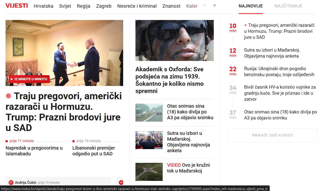 Prije filtriranja — index.hr vijesti sa Trump člankom i svim ostalim člancima